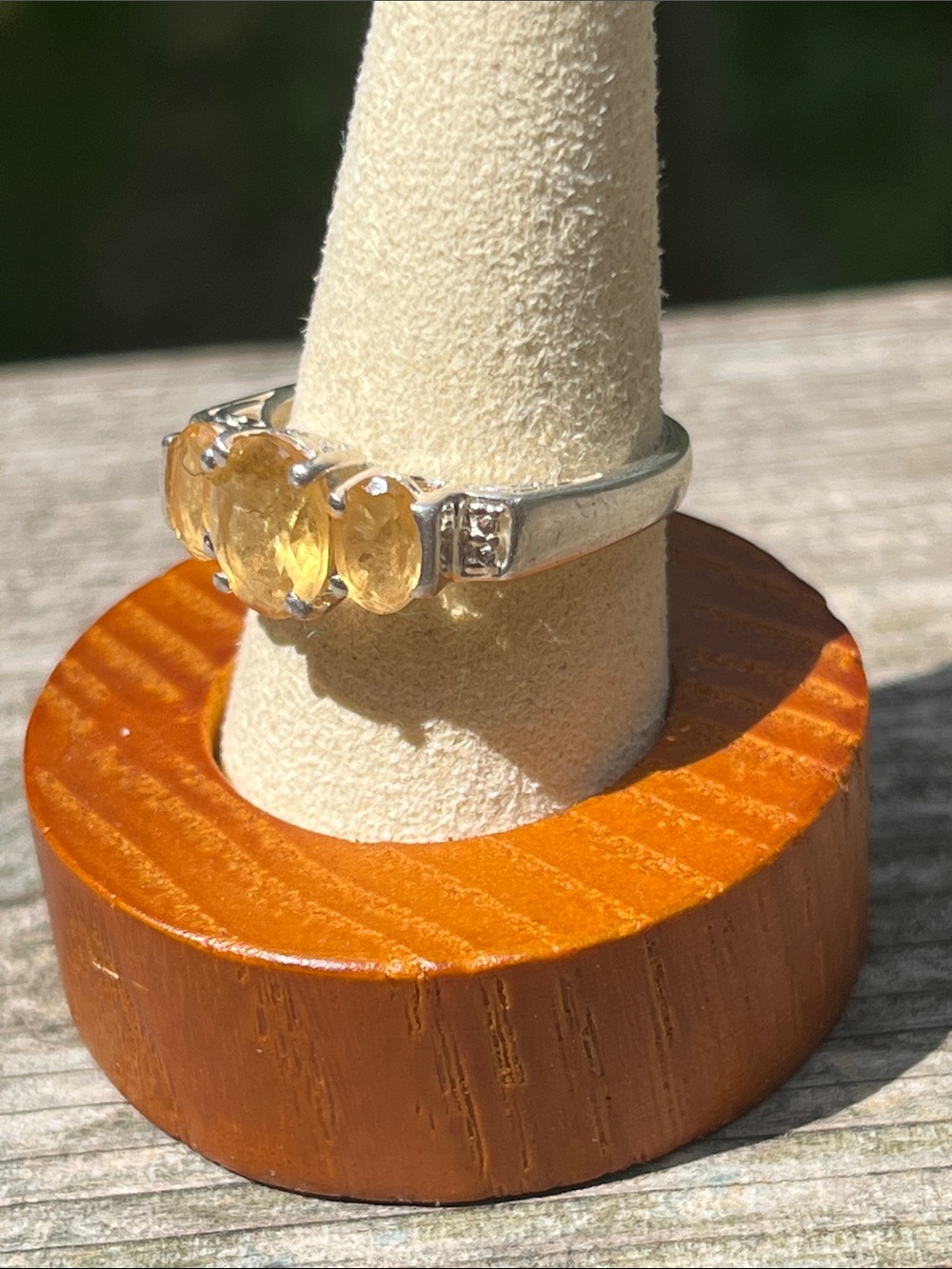 Sterling Silver (925) Yellow Citrine Three-Stone Ring